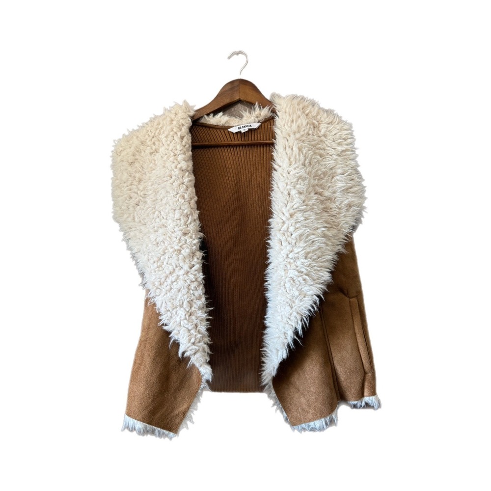 BB Dakota Vest Womens Medium Brown Excellent Faux Fur Suede Knit BK401770